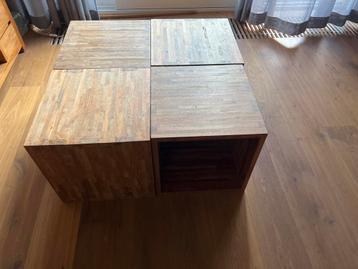 Onbehandeld teakhouten Houten Kubus Tafel/Kastjes Set beschikbaar voor biedingen