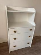 Ladekast wit met leuke goudkleurige vlinderhandgrepen, Huis en Inrichting, Kasten | Ladekasten, Ophalen, 100 tot 150 cm, 50 tot 100 cm