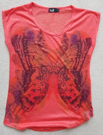T-shirt neon oranje maat s vlinder tshirt butterfly shirt beschikbaar voor biedingen