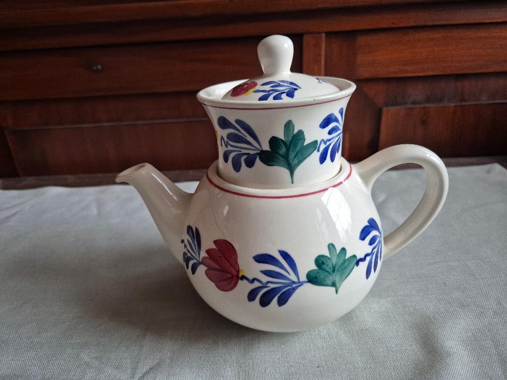 Boerenbont theepot met theehouder van Royal Sphinx, Overige typen, Ophalen of Verzenden, Zo goed als nieuw, Aardewerk