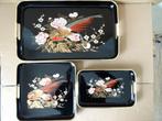Vintage dienbladen set genest lakwerk Japanse lakschaal 3x, Antiek en Kunst, Ophalen of Verzenden