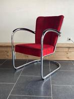 2 Gispen 412 fauteuils , chroom, nieuwe donkerrode ribstof, Huis en Inrichting, Fauteuils, Design, 75 tot 100 cm, Zo goed als nieuw