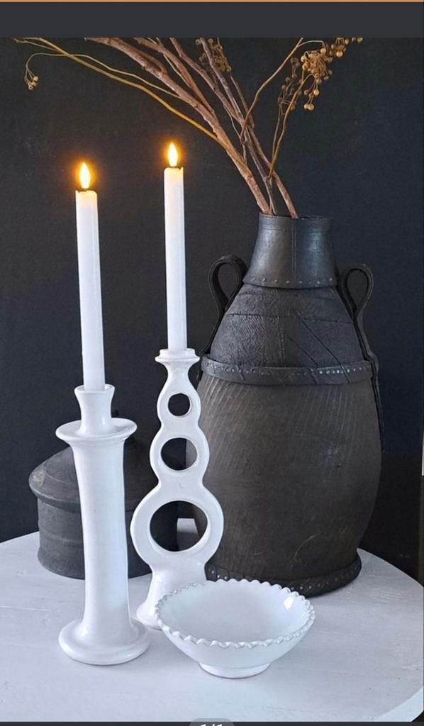 Tamegroute kandelaars wit 2 stuks, Huis en Inrichting, Woonaccessoires | Kandelaars en Kaarsen, Nieuw, Kandelaar, 25 tot 50 cm