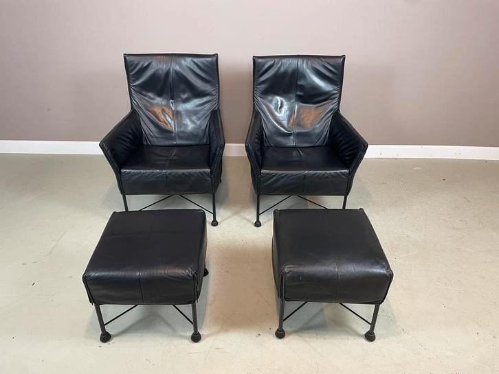 2 Montis Charly fauteuils Gerard van den Berg + hocker IZGS, Huis en Inrichting, Fauteuils, Zo goed als nieuw, Leer, Ophalen