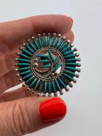 X548 Prachtig zilveren item Zuni tribe Navajo Eva Wyaco, Ophalen of Verzenden, Zilver, Hanger, Met edelsteen