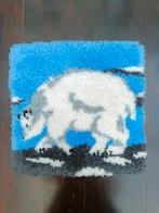 Klink haak vintage tapijt knoopkussen kussen ijsbeer wol, Ophalen of Verzenden, Zo goed als nieuw, Blauw, Vierkant