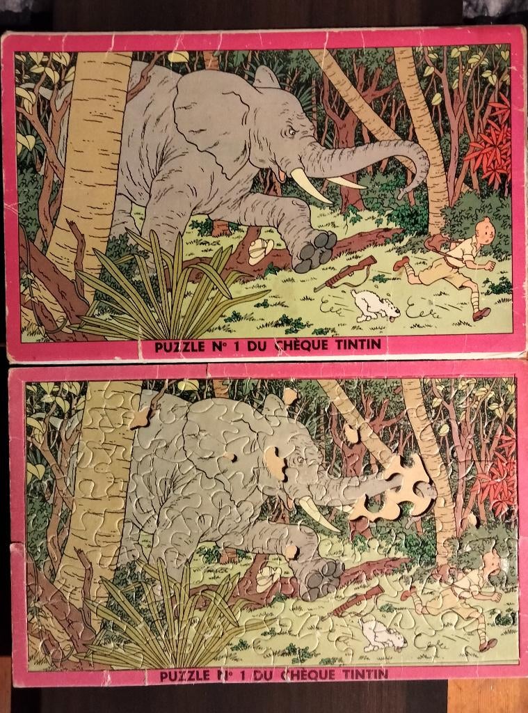 Kuifje puzzle afrika, scène met olifant 1956, Boeken, Stripboeken, Gelezen, Eén stripboek, Ophalen of Verzenden, Hergé