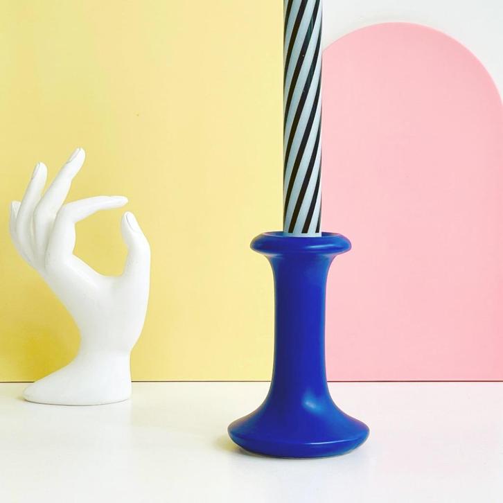 vintage Deens design KANDELAAR kobalt blauw keramiek retro, Huis en Inrichting, Woonaccessoires | Kandelaars en Kaarsen, Gebruikt