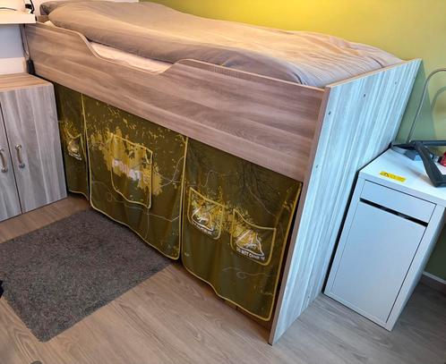 Hoogslaper met kastje en bureau, Kinderen en Baby's, Kinderkamer | Bedden, Zo goed als nieuw, 180 cm of meer, 85 tot 100 cm, Matras