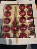 Doos met 15 oude rode kerstballen en 1 piek, Ophalen of Verzenden, Gebruikt