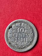 Dubbeltje 1921 - Koningin Wilhelmina, Zilver, Ophalen of Verzenden, 10 cent, Koningin Wilhelmina