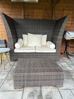 Luxe Tuinbank van Wicker met Tafel, Tuin en Terras, Gebruikt, Loungeset, Wicker, Bank