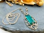 Zilveren ketting met groene steen in art deco hanger 44,5 cm, Sieraden, Tassen en Uiterlijk, Kettinghangers, Gebruikt, Overige voorstellingen