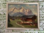 schilderij op karton H.Theis Garmisch bergen met huisje afme, Ophalen of Verzenden