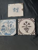 3 antieke  tegel o.a bijbelse + kinder tegel en bloemtegel, Antiek en Kunst, Antiek | Wandborden en Tegels, Ophalen of Verzenden