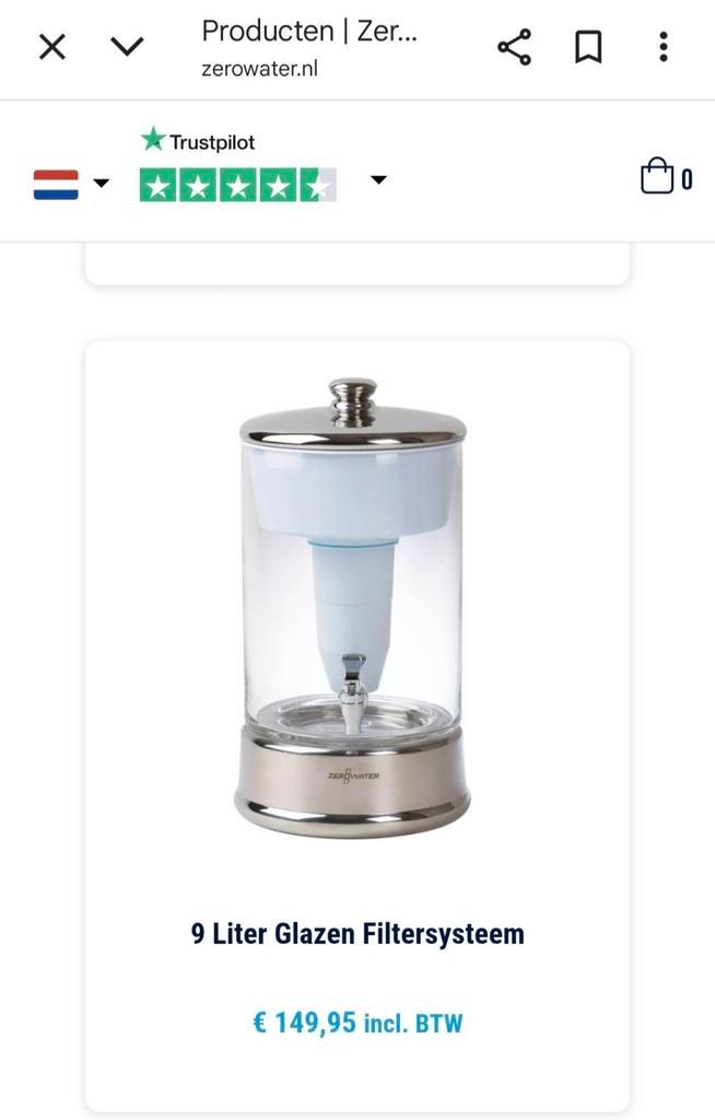 Z.g.a.n. Zerowater filter 9 Lt. Incl.2 filters + rvs kraan, Witgoed en Apparatuur, Waterontharders, Nieuw, Ophalen of Verzenden