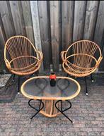 Vintage retro rotan tafeltje met stoelen rohe noordwolde, Tuin en Terras, Tuinsets en Loungesets, Ophalen, Zo goed als nieuw, 2 zitplaatsen