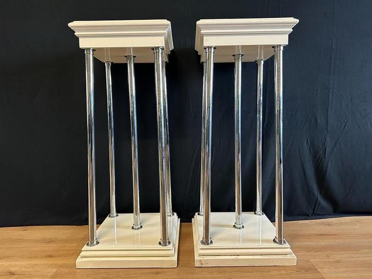 2x Pilaren Wit/Chroom 1.30 meter, Huis en Inrichting, Tafelonderdelen, Gebruikt