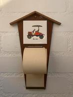 Vintage toiletrolhouder met auto-tegel boodschappen lijstje, Huis en Inrichting, Ophalen of Verzenden, Gebruikt, Bruin, Handdoekenrek