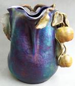 Om 1880 - 1910 Art Nouveau Florale Fruit Appels Vaas Bokaal, Antiek en Kunst, Ophalen of Verzenden