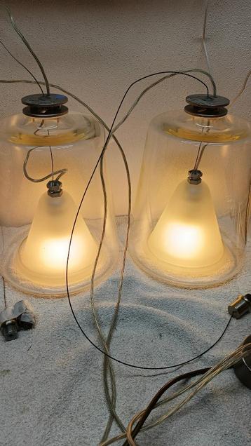Set van 2 Oluce Lanterna design hanglampen – glas & staal beschikbaar voor biedingen