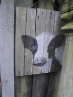 hand geschilderde koe op steigerhout, Tuin en Terras, Tuinwanddecoratie, Nieuw, Ophalen of Verzenden