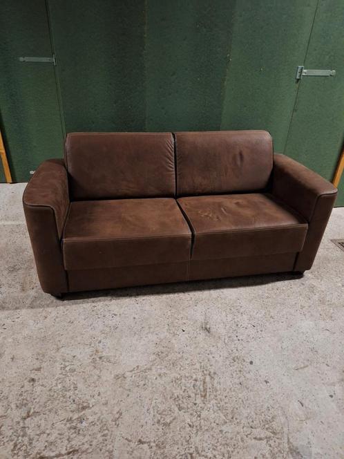 Bank bankstel bruin stof cognac tweezits, Huis en Inrichting, Banken | Bankstellen, Gebruikt, Rechte bank, Tweepersoons, 150 tot 200 cm