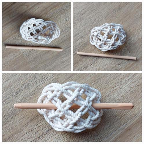 NIEUW! Bolvormige haarspeld van macrame met houten pin, Sieraden, Tassen en Uiterlijk, Uiterlijk | Haarverzorging, Nieuw, Haarspeld