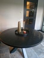 Zwarte ronde eettafel 140 cm doorsnede, Huis en Inrichting, Ophalen, Gebruikt, Rond, Vijf personen of meer