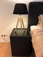 Nachtkastjes 2x antraciet gestoffeerd met glasplaat, Huis en Inrichting, Slaapkamer | Nachtkastjes, Ophalen, Zo goed als nieuw