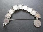 Zilveren armband dubbeltjes en kwartje Koningin Wilhelmina, Ophalen of Verzenden, Zilver, Armband