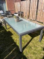 Grote mooie tuintafel met ingelegde glasplaat, Ophalen, Zo goed als nieuw, Rechthoekig, Metaal