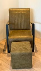 Fauteuil en hocker / kleur stof groen / kleur frame zwart, Ophalen, 75 tot 100 cm, Zo goed als nieuw, 75 tot 100 cm