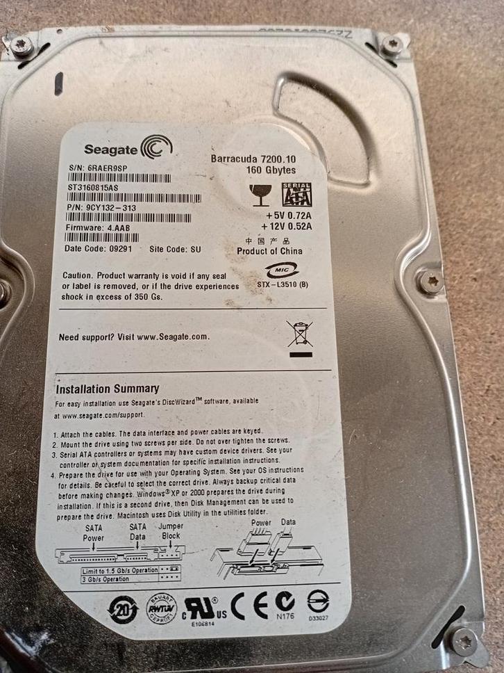 Seagate Barracuda 7200.10 160GB HDD - SATA, Computers en Software, Harde schijven, Gebruikt, Desktop, Intern, HDD, SATA, Ophalen of Verzenden