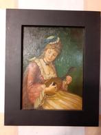 Olieverf schilderij - Mandoline spelende jongedame, Antiek en Kunst, Ophalen of Verzenden