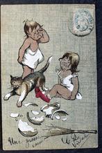 De poes schrikt van de kapotgevallen kom, 1905, Verzamelen, Ansichtkaarten | Dieren, Verzenden, Voor 1920, Gelopen, Hond of Kat
