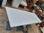 Strakke witte houten uitklapbare eettafel., Ophalen, Gebruikt, 100 tot 150 cm, 50 tot 100 cm
