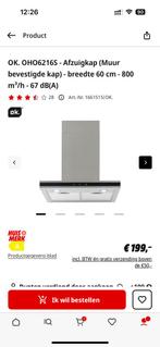 Te koop: OK. Afzuigkap (muurmodel) – 60 cm, Ophalen, Zo goed als nieuw, 600 tot 800 m³ per uur, Wandschouwkap