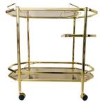 Vintage barcart goud rookglas hollywood regency serveerwagen, Huis en Inrichting, Tafels | Sidetables, Overige vormen, 25 tot 50 cm