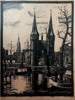 Jac de Beer (1888-1946) Houtsnede 'Stadspoort in Delft' 1940, Antiek en Kunst, Kunst | Etsen en Gravures, Verzenden