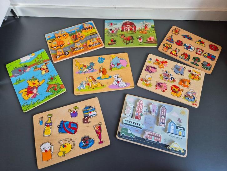 Set met 8 houten kinderpuzzels, Kinderen en Baby's, Speelgoed | Kinderpuzzels, Gebruikt, 6 maanden tot 2 jaar, 10 tot 50 stukjes
