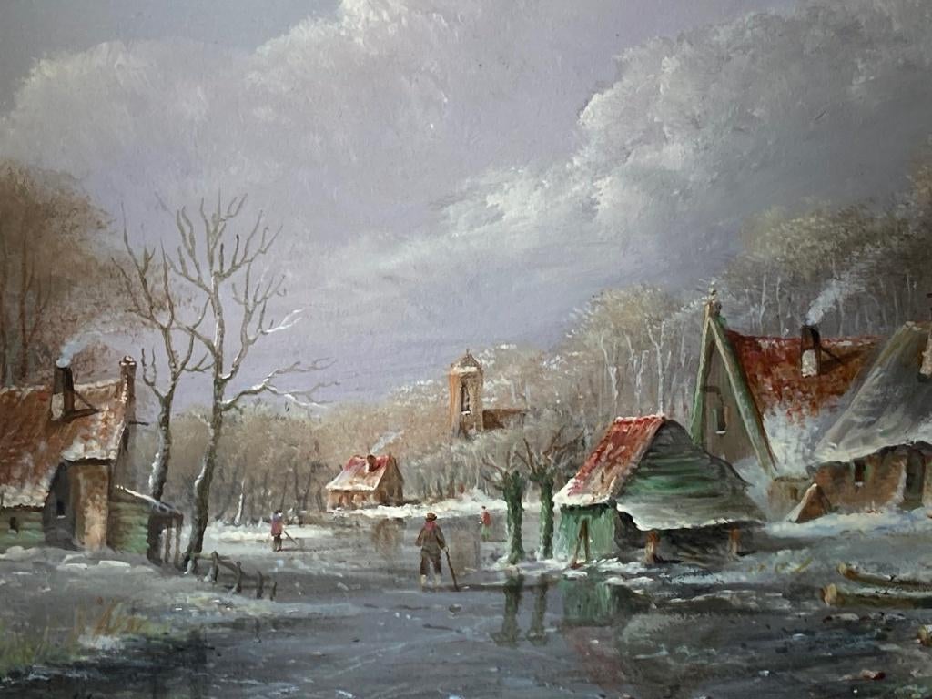 Thomas Heesakkers, sfeervolle winterse voorstelling, Antiek en Kunst, Kunst | Schilderijen | Klassiek, Ophalen