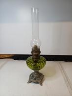 Antieke Brenner Olielamp, Groen Glas, Ophalen