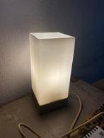 Vintage design tafellamp kubus melkglas rvs Jan des Bouvrie, Huis en Inrichting, Lampen | Tafellampen, Gebruikt, Ophalen of Verzenden
