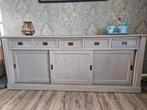 Massief hardhouten dressoir met schuifdeuren – 220 cm breed, Ophalen, Zo goed als nieuw, 50 tot 75 cm, 200 cm of meer