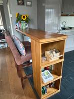 Bartafel met 4 lederen krukken, Met plank(en), Minder dan 50 cm, Gebruikt, Eikenhout