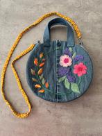 Tas rond spijkerstof borduurwerk bloem schoudertas, Overige merken, Info@kinderworkshops-petra-dongen.nl, Blauw, Nieuw