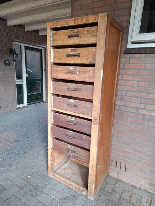Oude houten ladekast, Huis en Inrichting, Kasten | Ladekasten, Gebruikt, 150 tot 200 cm, 50 tot 100 cm, 25 tot 50 cm, Overige houtsoorten