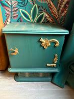 Retro nachtkastjes groen goud, Huis en Inrichting, Slaapkamer | Nachtkastjes, Ophalen, Zo goed als nieuw, Hout, Minder dan 55 cm