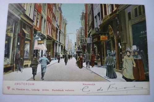 amsterdam nieuwendijk in kleur zeer mooi gelopen 1904, Verzamelen, Ansichtkaarten | Nederland, Gelopen, Noord-Holland, Voor 1920